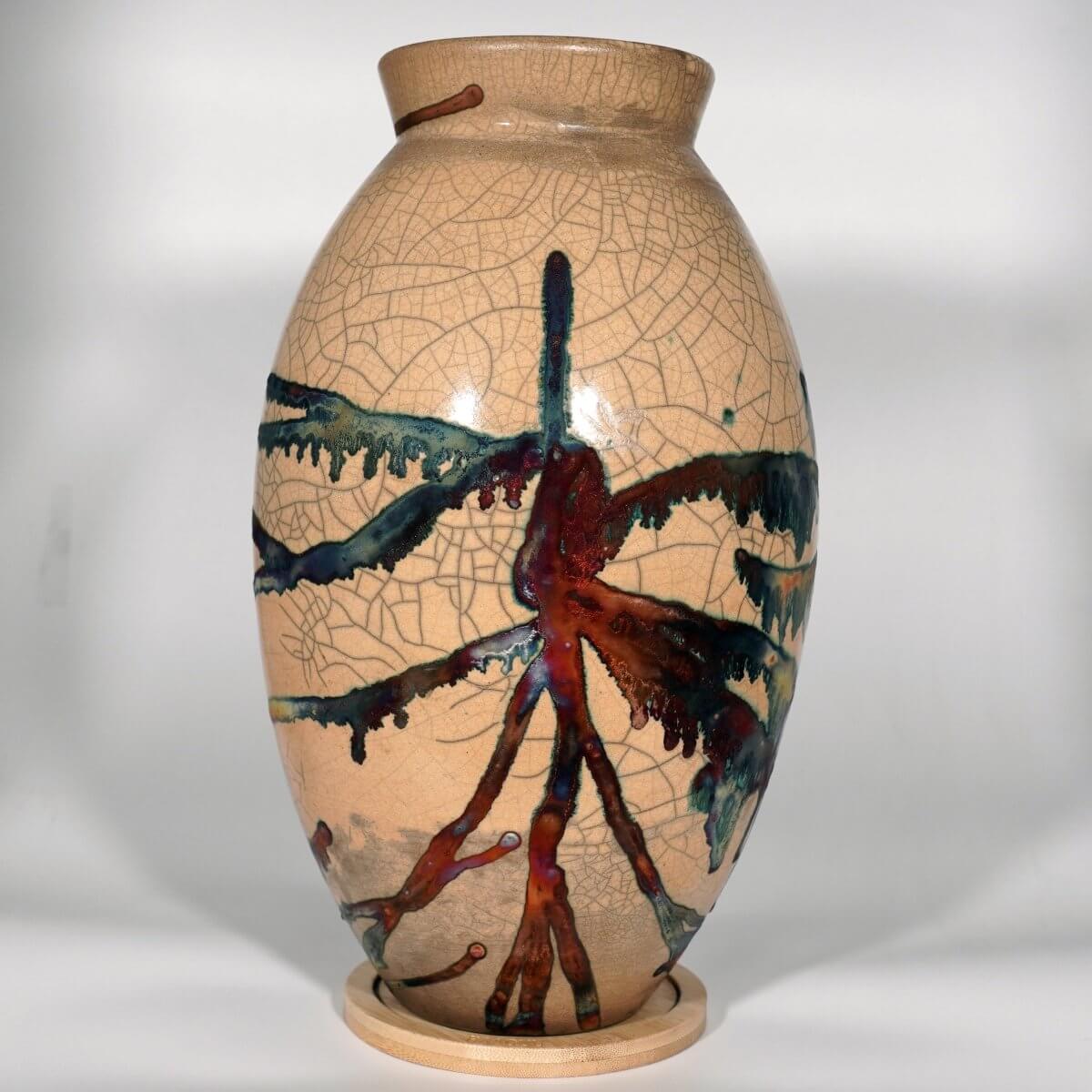 RAAQUU Large Oval Ceramic Vase Half Copper Matte S/N0000092 13.5" Raku Pottery Unique Handmade ceramic pottery raku vases, urns, and home decor, sculptures, wall decor, gifts by Adil Ghani