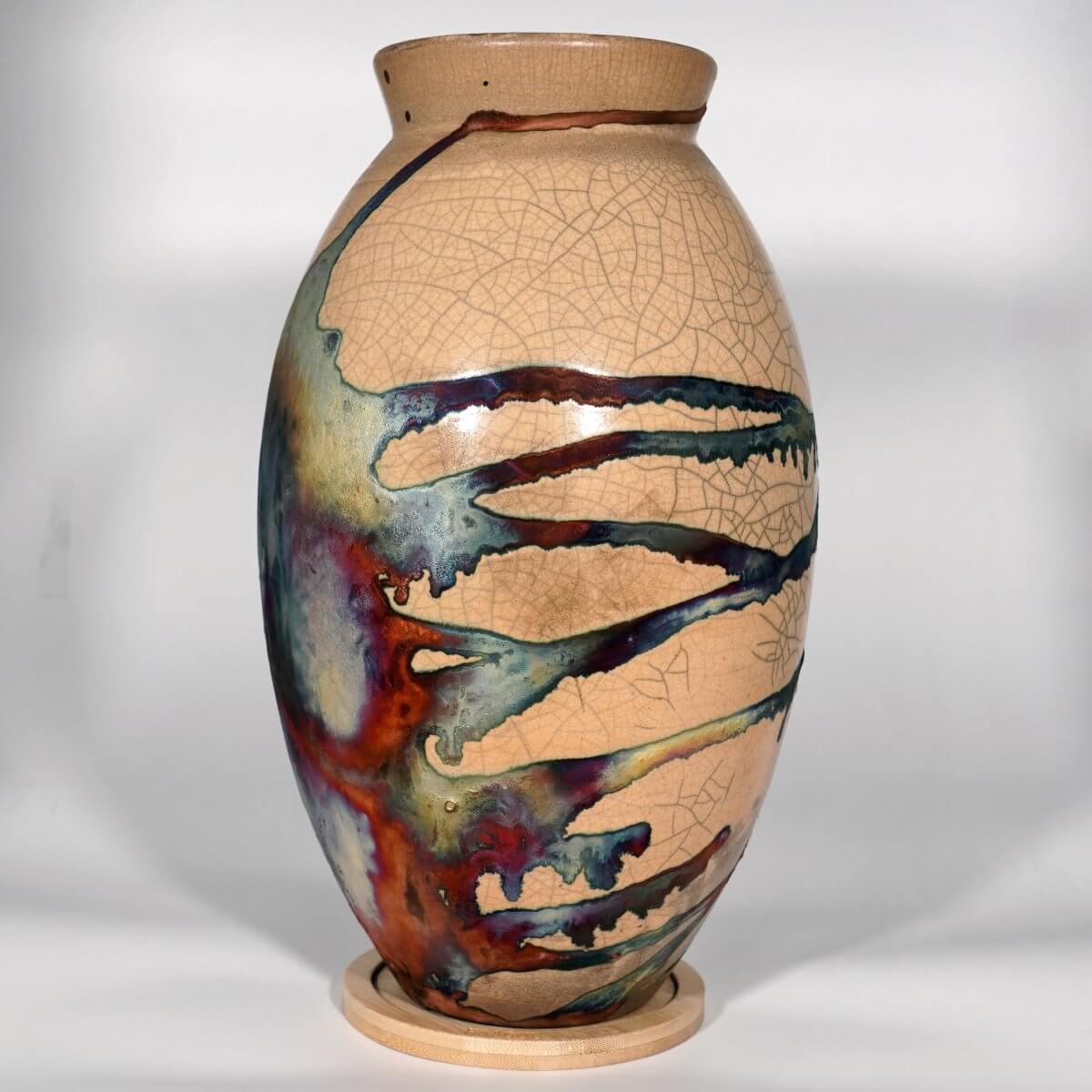 RAAQUU Large Oval Ceramic Vase Half Copper Matte S/N0000092 13.5" Raku Pottery Unique Handmade ceramic pottery raku vases, urns, and home decor, sculptures, wall decor, gifts by Adil Ghani