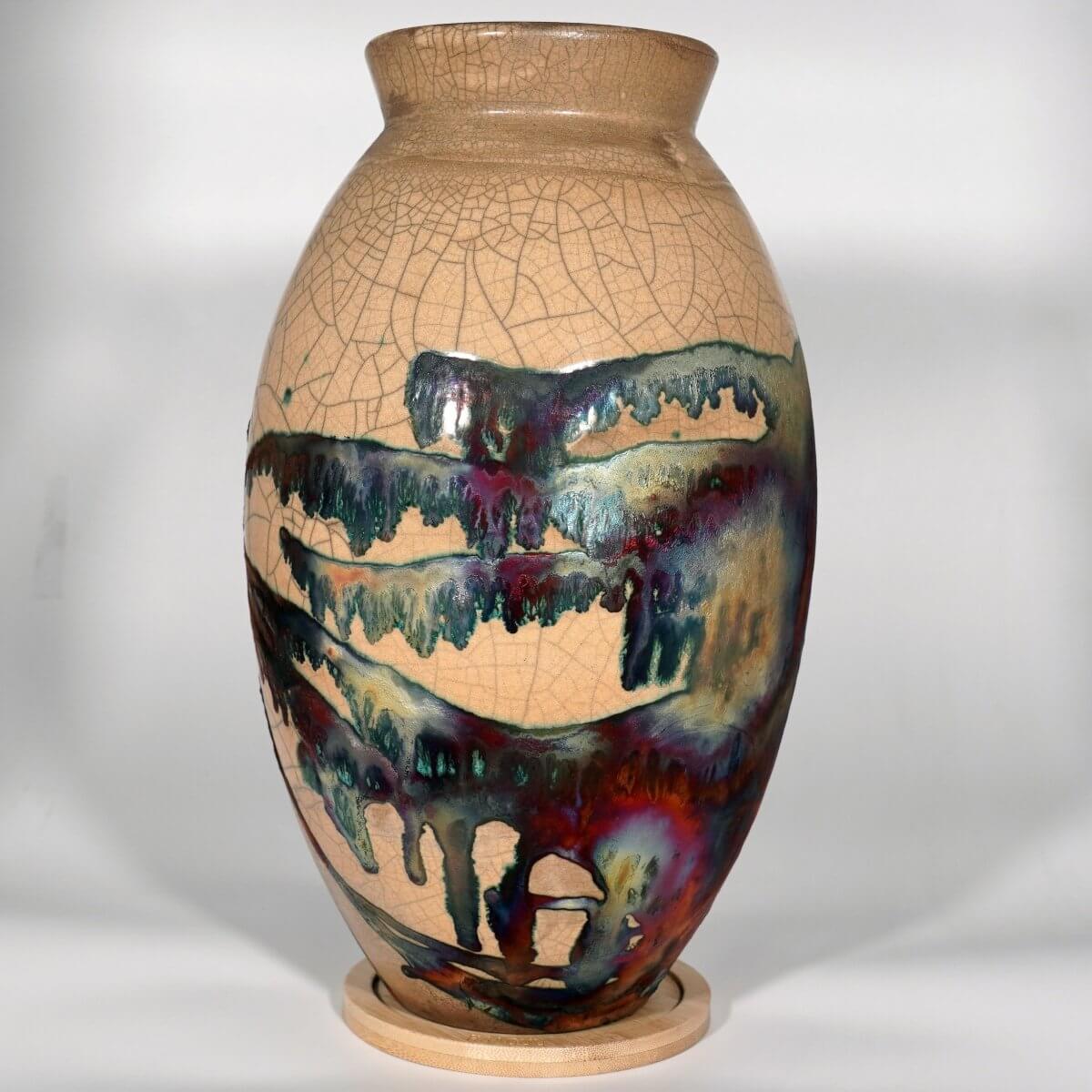 RAAQUU Large Oval Ceramic Vase Half Copper Matte S/N0000092 13.5" Raku Pottery Unique Handmade ceramic pottery raku vases, urns, and home decor, sculptures, wall decor, gifts by Adil Ghani