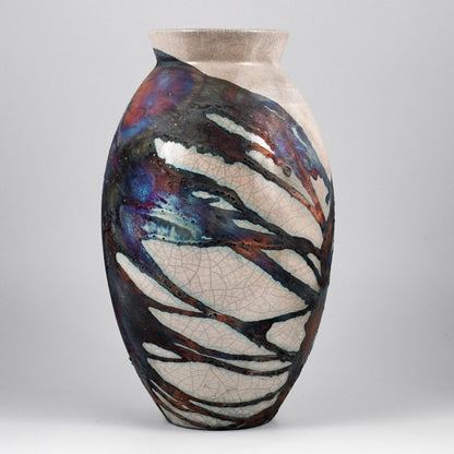 RAAQUU Large Oval Ceramic Vase Half Copper Matte S/N0000956 13.5" Raku Pottery - RAAQUU