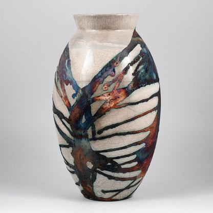 RAAQUU Large Oval Ceramic Vase Half Copper Matte S/N0000956 13.5" Raku Pottery - RAAQUU