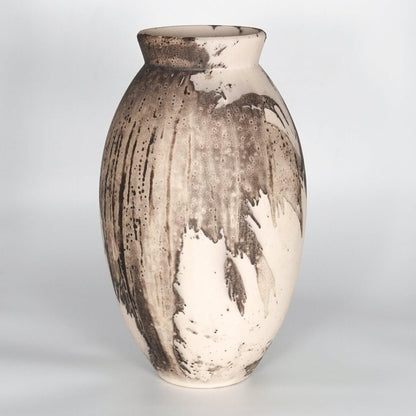 RAAQUU Large Oval Ceramic Vase Obvara S/N0000824 13.5" Raku Pottery Unique Handmade ceramic pottery raku vases, urns, and home decor, sculptures, wall decor, gifts by Adil Ghani