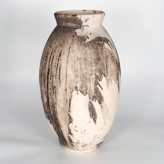 RAAQUU Large Oval Ceramic Vase Obvara S/N0000824 13.5" Raku Pottery Unique Handmade ceramic pottery raku vases, urns, and home decor, sculptures, wall decor, gifts by Adil Ghani
