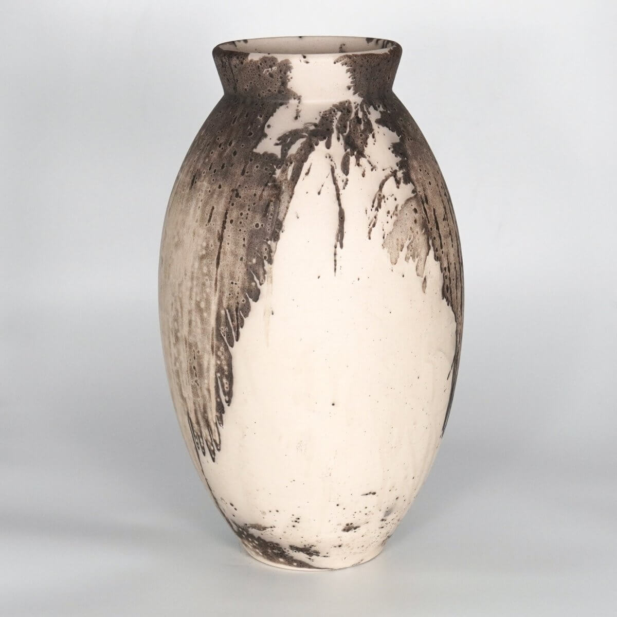 RAAQUU Large Oval Ceramic Vase Obvara S/N0000824 13.5" Raku Pottery Unique Handmade ceramic pottery raku vases, urns, and home decor, sculptures, wall decor, gifts by Adil Ghani