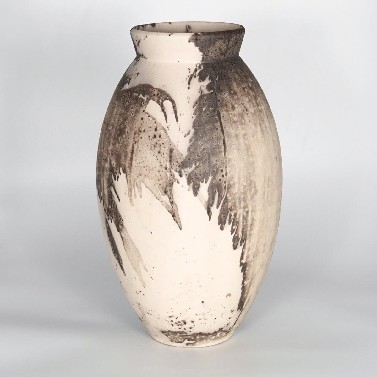RAAQUU Large Oval Ceramic Vase Obvara S/N0000824 13.5" Raku Pottery Unique Handmade ceramic pottery raku vases, urns, and home decor, sculptures, wall decor, gifts by Adil Ghani