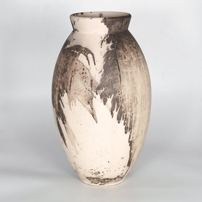 RAAQUU Large Oval Ceramic Vase Obvara S/N0000824 13.5" Raku Pottery Unique Handmade ceramic pottery raku vases, urns, and home decor, sculptures, wall decor, gifts by Adil Ghani