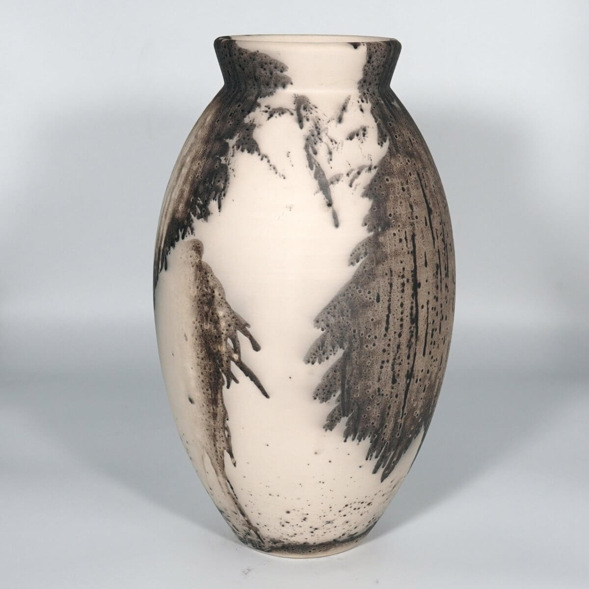 RAAQUU Large Oval Ceramic Vase Obvara S/N0000832 13.5" Raku Pottery Unique Handmade ceramic pottery raku vases, urns, and home decor, sculptures, wall decor, gifts by Adil Ghani