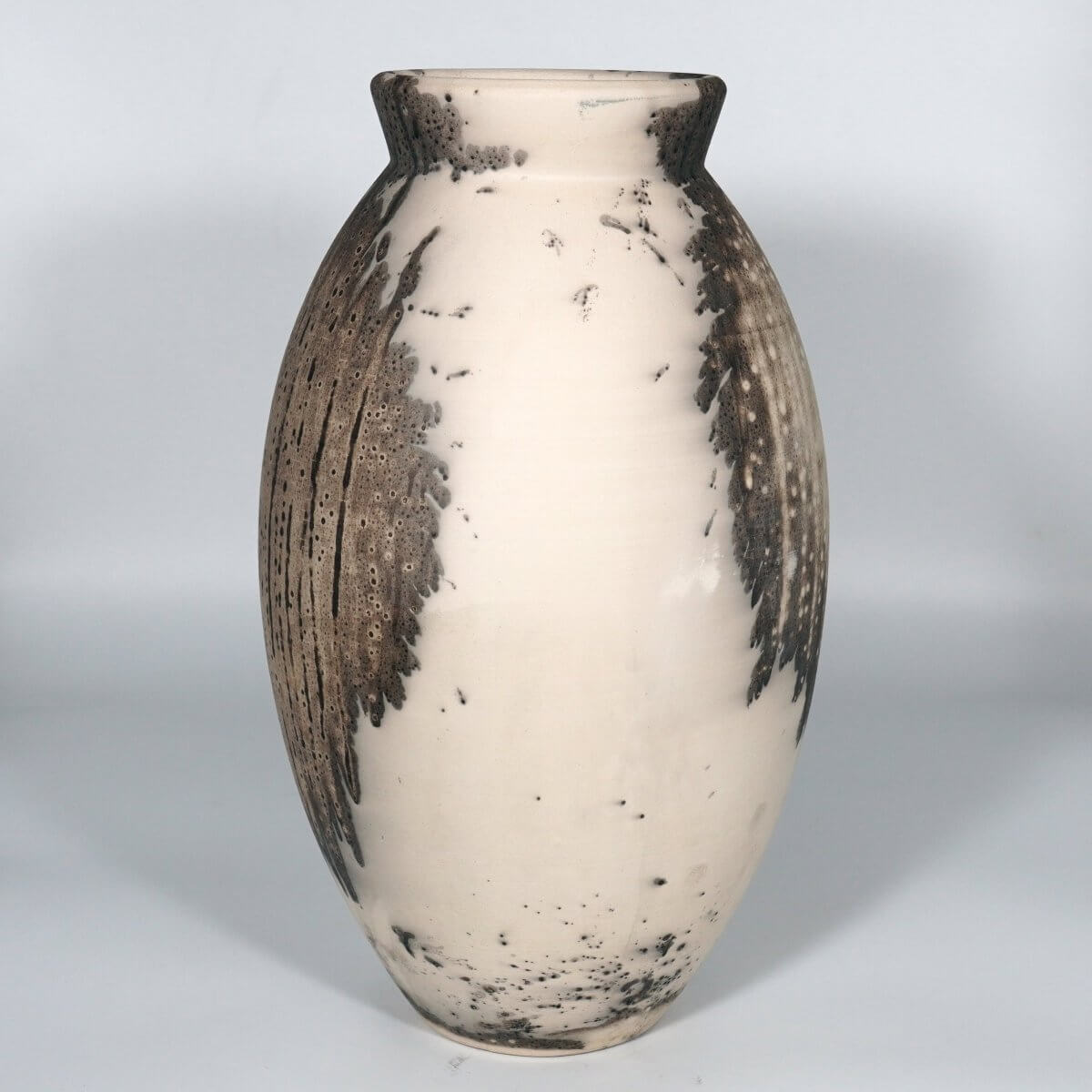 RAAQUU Large Oval Ceramic Vase Obvara S/N0000832 13.5" Raku Pottery Unique Handmade ceramic pottery raku vases, urns, and home decor, sculptures, wall decor, gifts by Adil Ghani