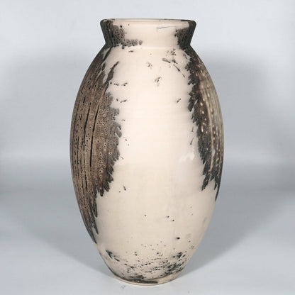 RAAQUU Large Oval Ceramic Vase Obvara S/N0000832 13.5" Raku Pottery Unique Handmade ceramic pottery raku vases, urns, and home decor, sculptures, wall decor, gifts by Adil Ghani