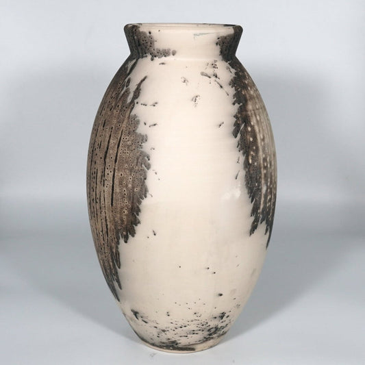 RAAQUU Large Oval Ceramic Vase Obvara S/N0000832 13.5" Raku Pottery Unique Handmade ceramic pottery raku vases, urns, and home decor, sculptures, wall decor, gifts by Adil Ghani