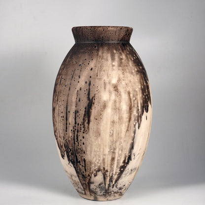 RAAQUU Large Oval Ceramic Vase Obvara S/N0000875 13.5" Raku Pottery Unique Handmade ceramic pottery raku vases, urns, and home decor, sculptures, wall decor, gifts by Adil Ghani