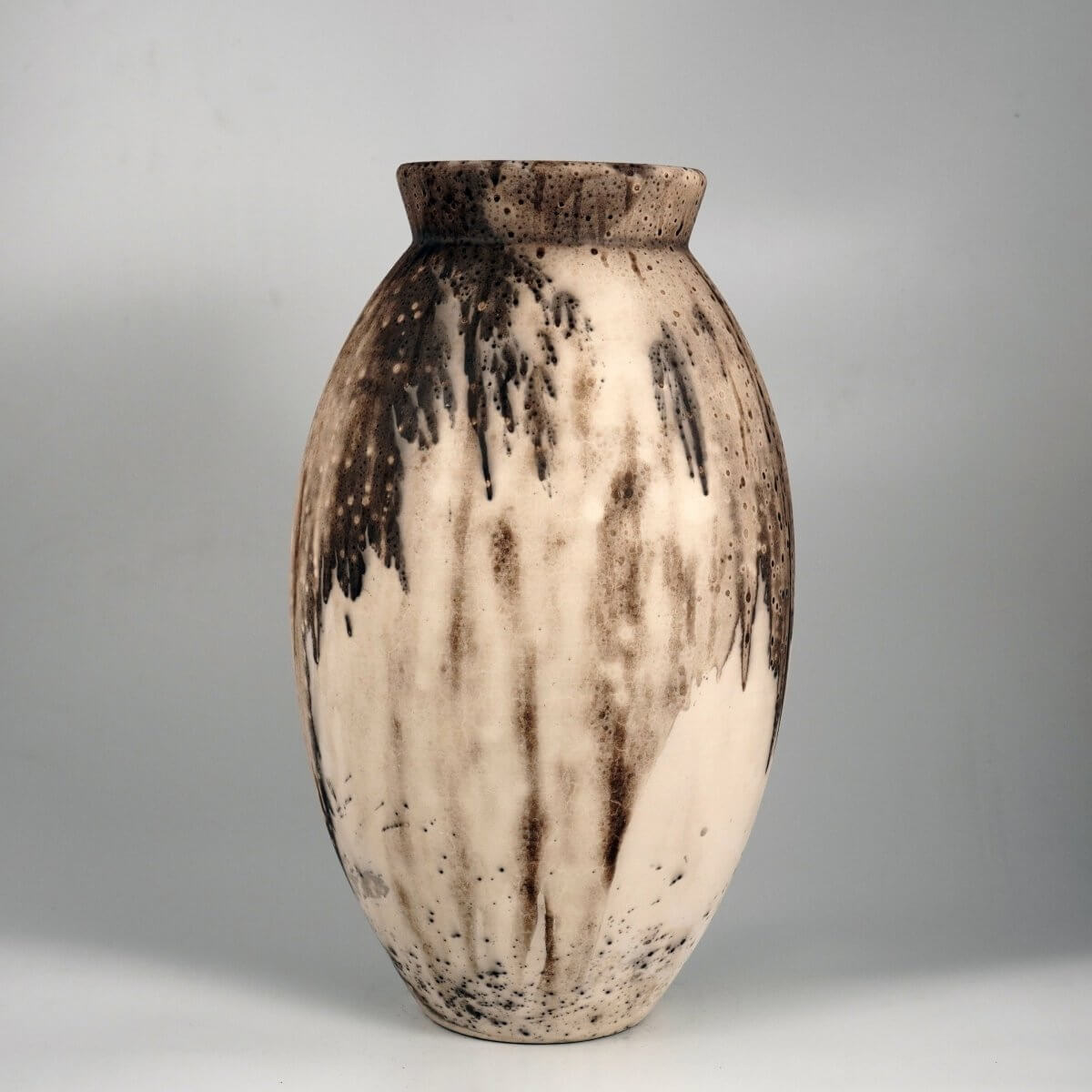 RAAQUU Large Oval Ceramic Vase Obvara S/N0000875 13.5" Raku Pottery Unique Handmade ceramic pottery raku vases, urns, and home decor, sculptures, wall decor, gifts by Adil Ghani
