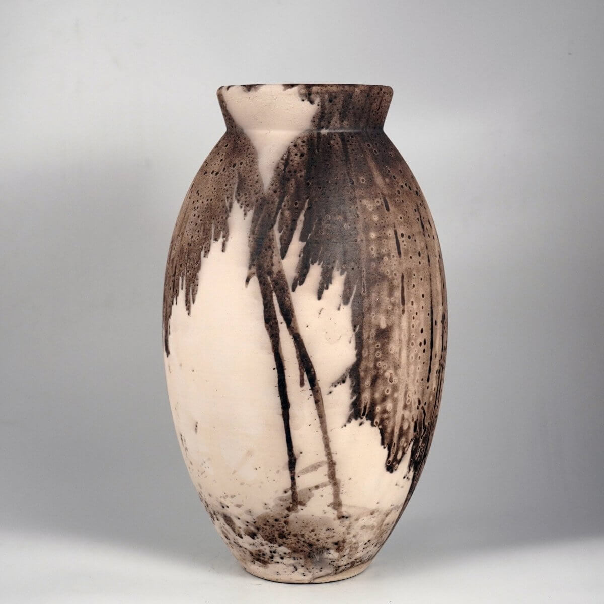 RAAQUU Large Oval Ceramic Vase Obvara S/N0000875 13.5" Raku Pottery Unique Handmade ceramic pottery raku vases, urns, and home decor, sculptures, wall decor, gifts by Adil Ghani