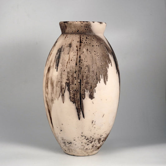 RAAQUU Large Oval Ceramic Vase Obvara S/N0000875 13.5" Raku Pottery Unique Handmade ceramic pottery raku vases, urns, and home decor, sculptures, wall decor, gifts by Adil Ghani