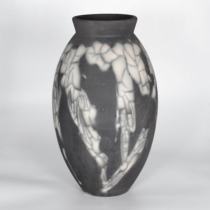 RAAQUU Large Oval Ceramic Vase Smoked Raku S/N0000868 13.5" Raku Pottery Unique Handmade ceramic pottery raku vases, urns, and home decor, sculptures, wall decor, gifts by Adil Ghani