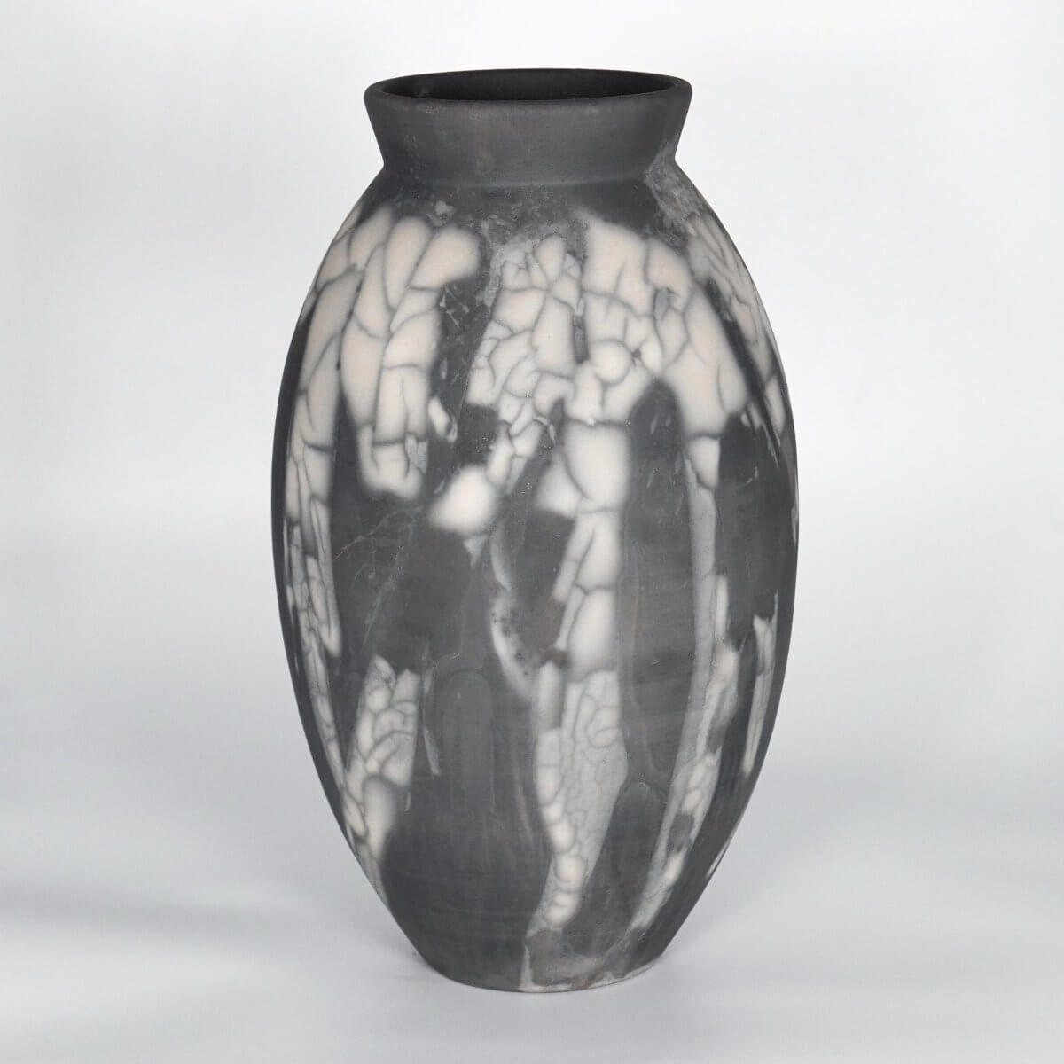 RAAQUU Large Oval Ceramic Vase Smoked Raku S/N0000868 13.5" Raku Pottery Unique Handmade ceramic pottery raku vases, urns, and home decor, sculptures, wall decor, gifts by Adil Ghani