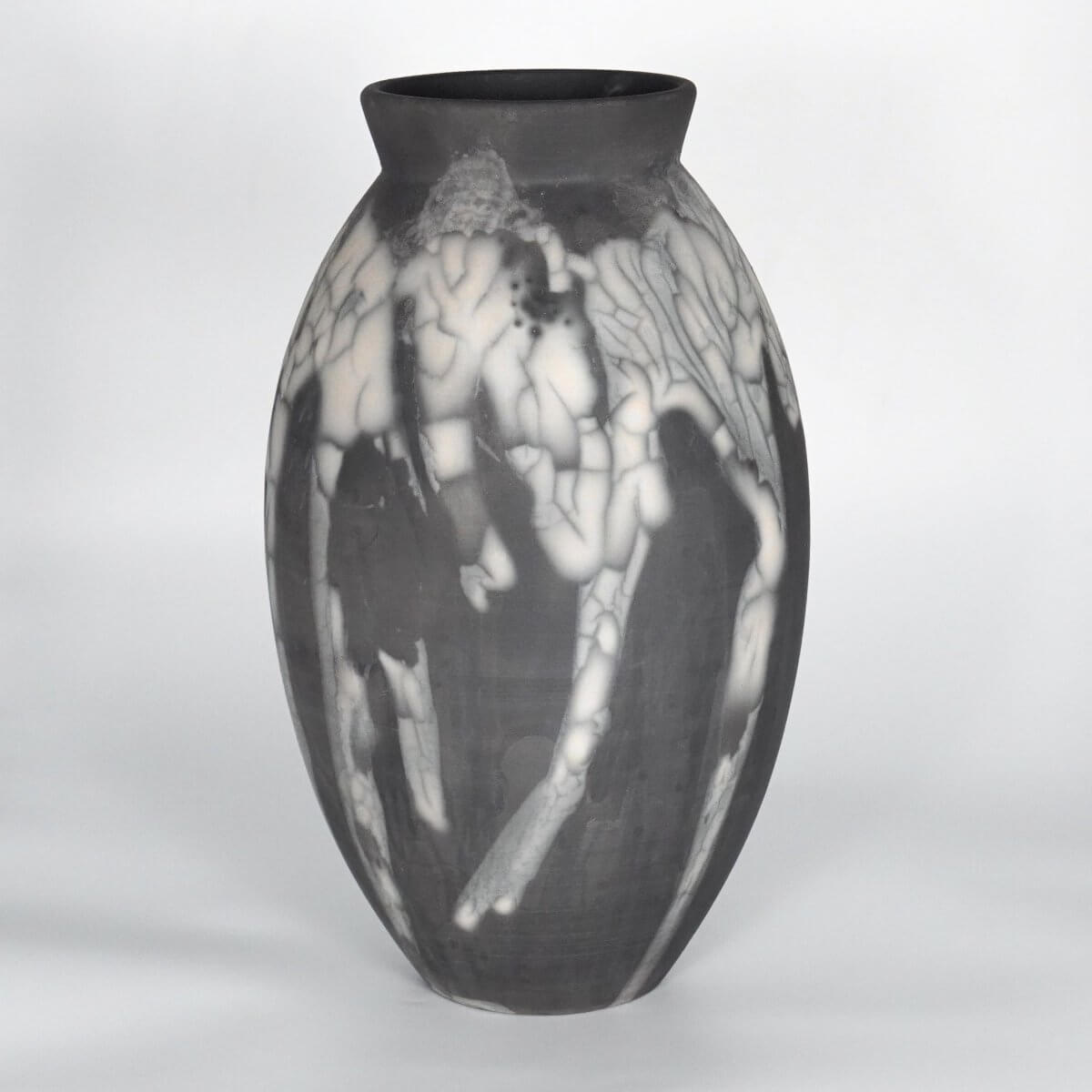 RAAQUU Large Oval Ceramic Vase Smoked Raku S/N0000868 13.5" Raku Pottery Unique Handmade ceramic pottery raku vases, urns, and home decor, sculptures, wall decor, gifts by Adil Ghani