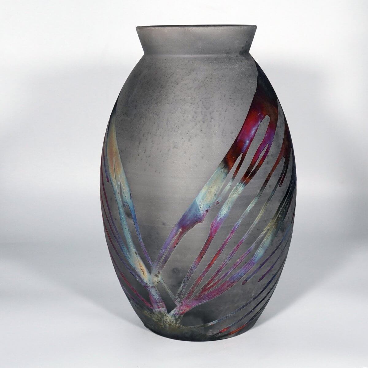 RAAQUU Large Oval XL Ceramic Vase Carbon Copper S/N0000833 14" Raku Pottery Unique Handmade ceramic pottery raku vases, urns, and home decor, sculptures, wall decor, gifts by Adil Ghani