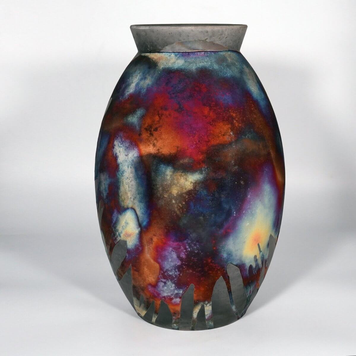 RAAQUU Large Oval XL Ceramic Vase Carbon Copper S/N0000833 14" Raku Pottery Unique Handmade ceramic pottery raku vases, urns, and home decor, sculptures, wall decor, gifts by Adil Ghani