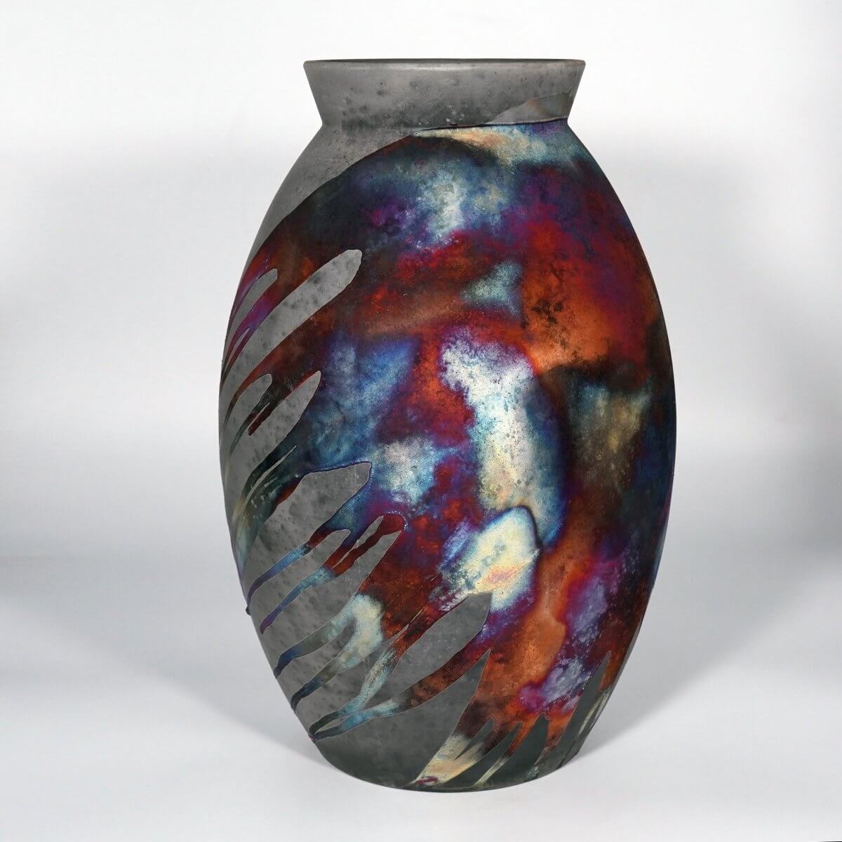 RAAQUU Large Oval XL Ceramic Vase Carbon Copper S/N0000833 14" Raku Pottery Unique Handmade ceramic pottery raku vases, urns, and home decor, sculptures, wall decor, gifts by Adil Ghani