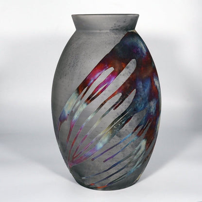 RAAQUU Large Oval XL Ceramic Vase Carbon Copper S/N0000833 14" Raku Pottery Unique Handmade ceramic pottery raku vases, urns, and home decor, sculptures, wall decor, gifts by Adil Ghani