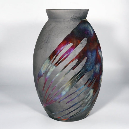 RAAQUU Large Oval XL Ceramic Vase Carbon Copper S/N0000833 14" Raku Pottery Unique Handmade ceramic pottery raku vases, urns, and home decor, sculptures, wall decor, gifts by Adil Ghani