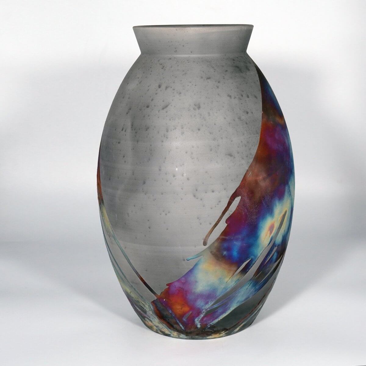 RAAQUU Large Oval XL Ceramic Vase Carbon Copper S/N0000837 14" Raku Pottery Unique Handmade ceramic pottery raku vases, urns, and home decor, sculptures, wall decor, gifts by Adil Ghani