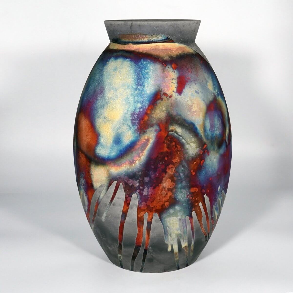RAAQUU Large Oval XL Ceramic Vase Carbon Copper S/N0000837 14" Raku Pottery Unique Handmade ceramic pottery raku vases, urns, and home decor, sculptures, wall decor, gifts by Adil Ghani