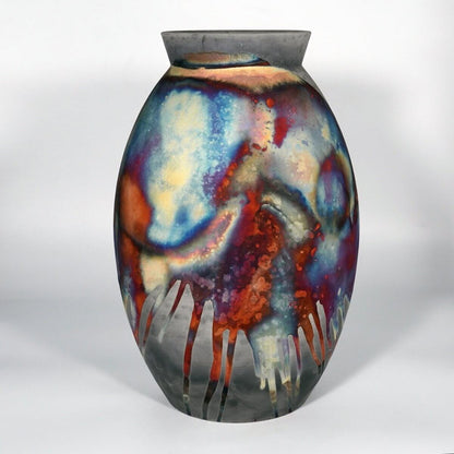 RAAQUU Large Oval XL Ceramic Vase Carbon Copper S/N0000837 14" Raku Pottery Unique Handmade ceramic pottery raku vases, urns, and home decor, sculptures, wall decor, gifts by Adil Ghani