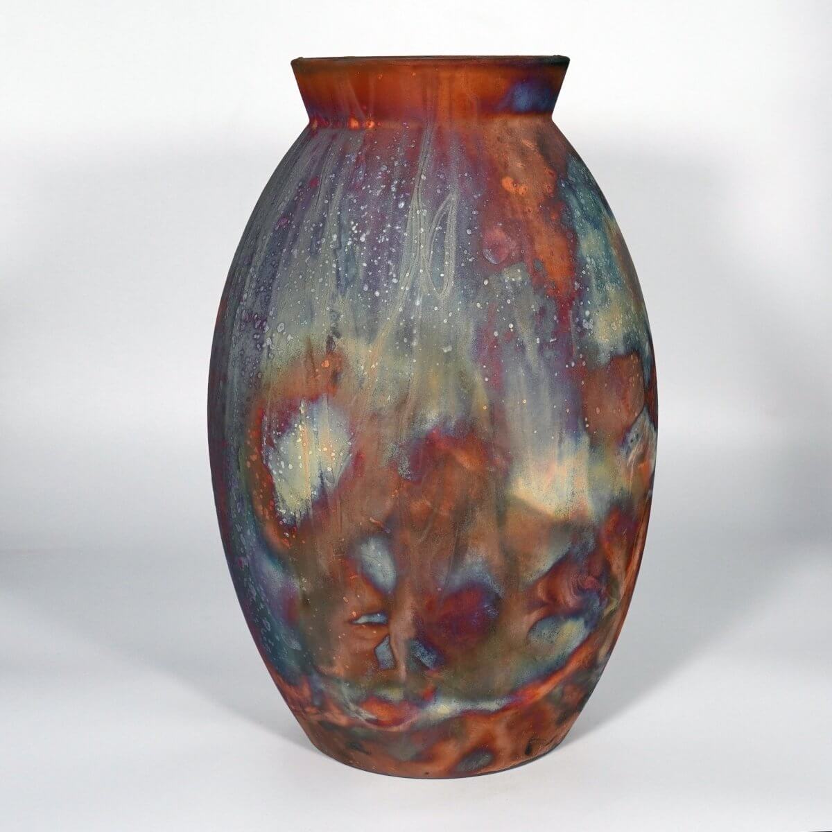 RAAQUU Large Oval XL Ceramic Vase Carbon Copper S/N0000838 14" Raku Pottery Unique Handmade ceramic pottery raku vases, urns, and home decor, sculptures, wall decor, gifts by Adil Ghani
