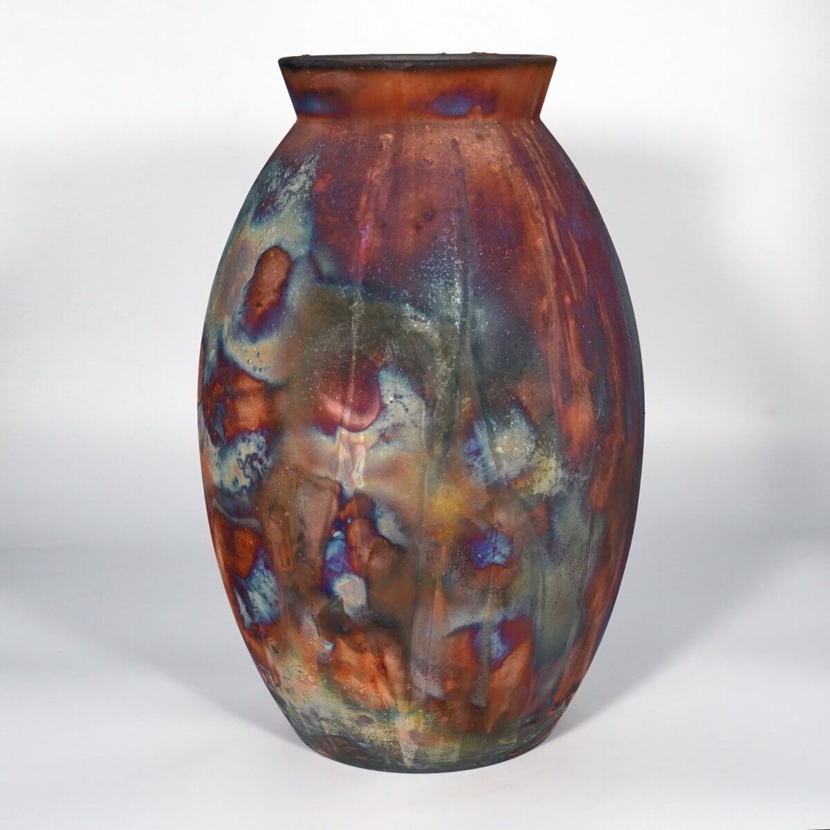 RAAQUU Large Oval XL Ceramic Vase Carbon Copper S/N0000838 14" Raku Pottery Unique Handmade ceramic pottery raku vases, urns, and home decor, sculptures, wall decor, gifts by Adil Ghani