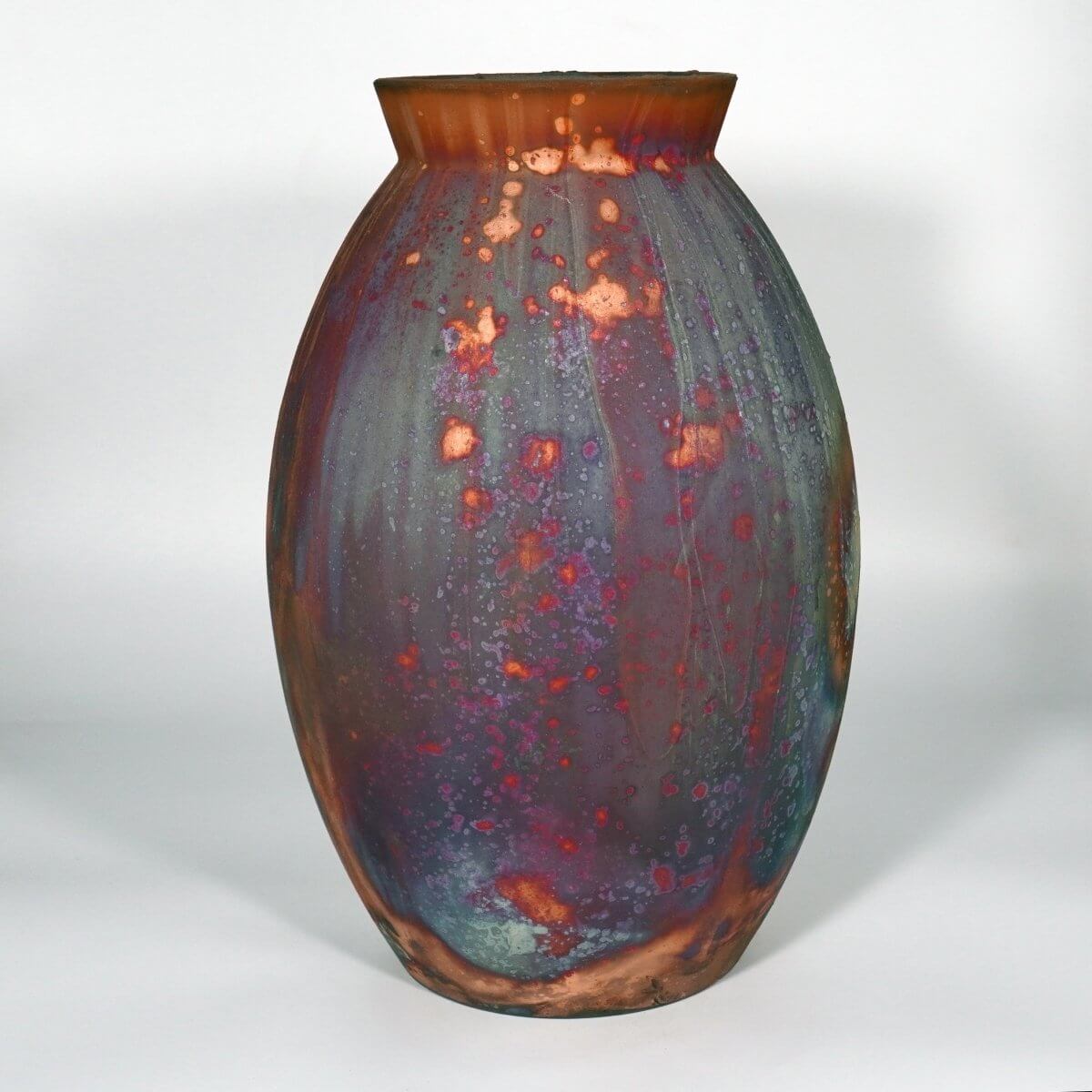 RAAQUU Large Oval XL Ceramic Vase Carbon Copper S/N0000838 14" Raku Pottery Unique Handmade ceramic pottery raku vases, urns, and home decor, sculptures, wall decor, gifts by Adil Ghani