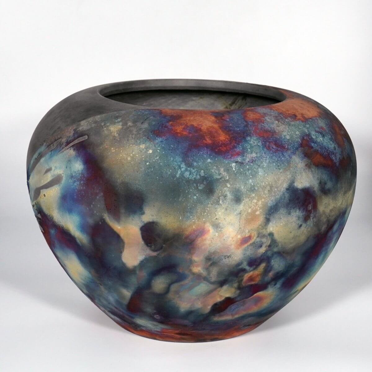 RAAQUU Large Tsubomi Ceramic Vase Carbon Copper S/N0000835 13" Wide Raku Pottery Unique Handmade ceramic pottery raku vases, urns, and home decor, sculptures, wall decor, gifts by Adil Ghani