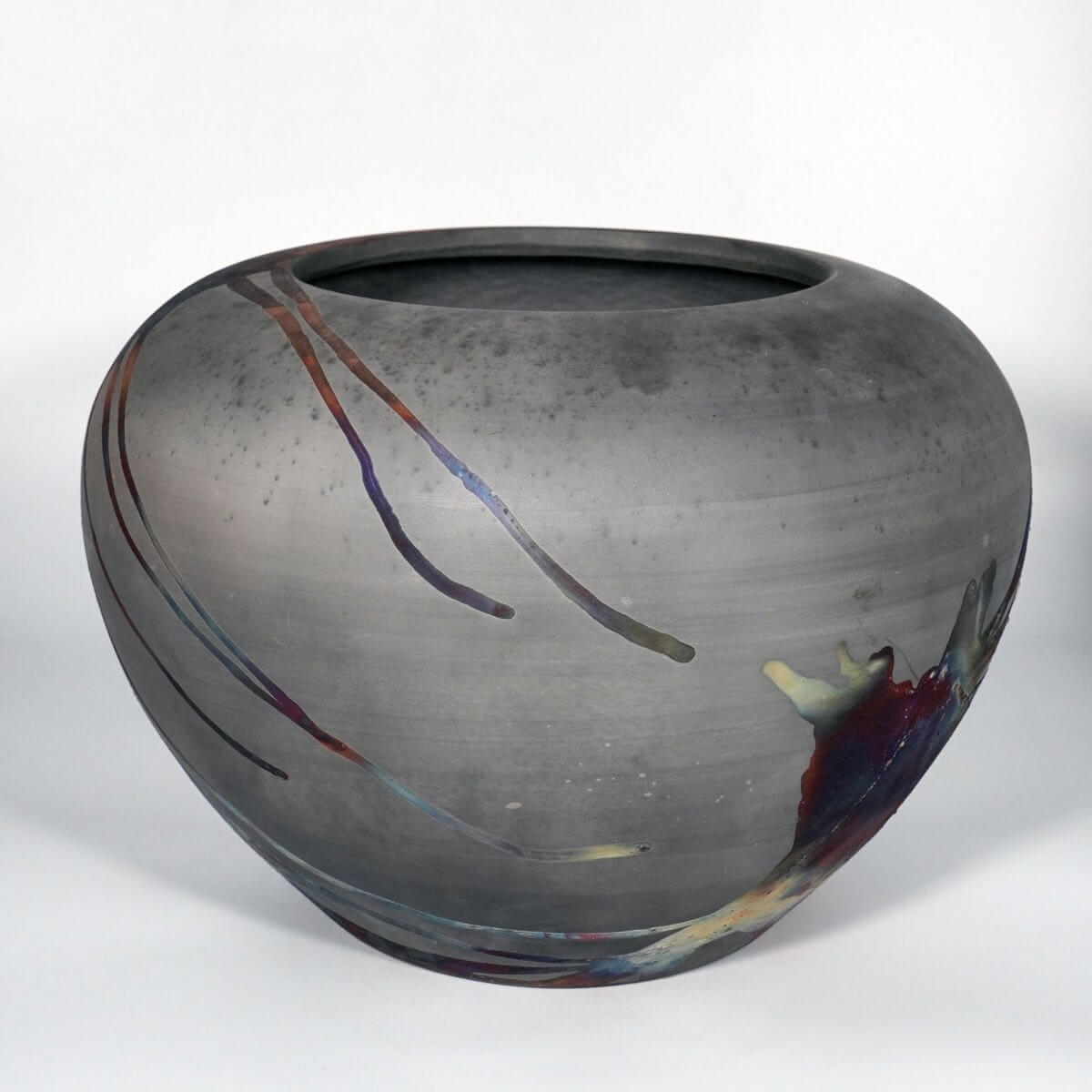 RAAQUU Large Tsubomi Ceramic Vase Carbon Copper S/N0000835 13" Wide Raku Pottery Unique Handmade ceramic pottery raku vases, urns, and home decor, sculptures, wall decor, gifts by Adil Ghani