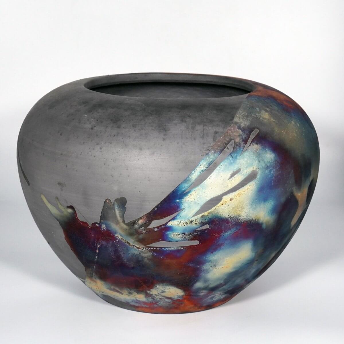 RAAQUU Large Tsubomi Ceramic Vase Carbon Copper S/N0000835 13" Wide Raku Pottery Unique Handmade ceramic pottery raku vases, urns, and home decor, sculptures, wall decor, gifts by Adil Ghani