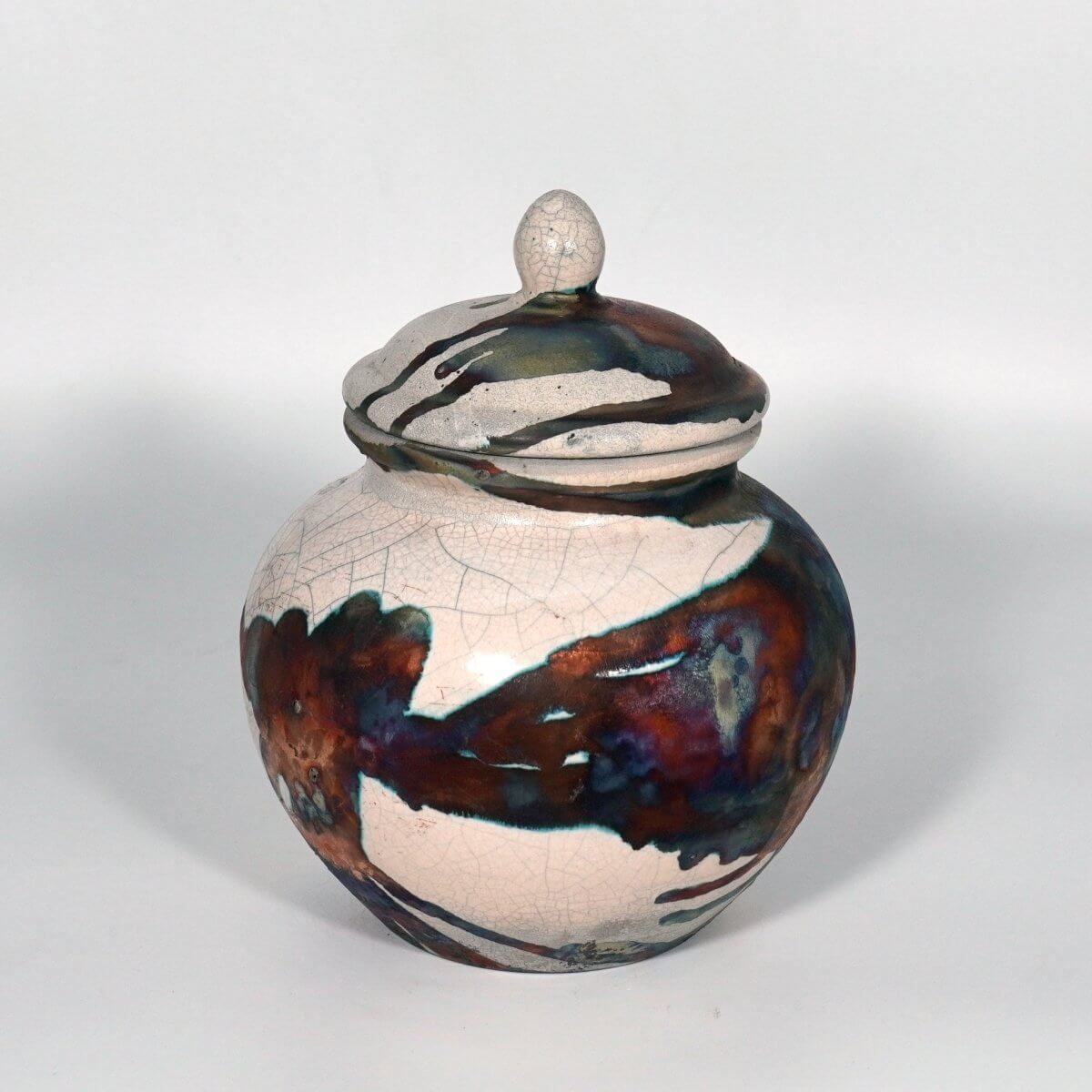 RAAQUU Tamashii Ceramic Half Copper Matte Pet Urn for Remains/Ashes S/N8000141 - Raku Pottery 85 cubic inches Unique Handmade Cremation Vessel Unique Handmade ceramic pottery raku vases, urns, and home decor, sculptures, wall decor, gifts by Adil Ghani