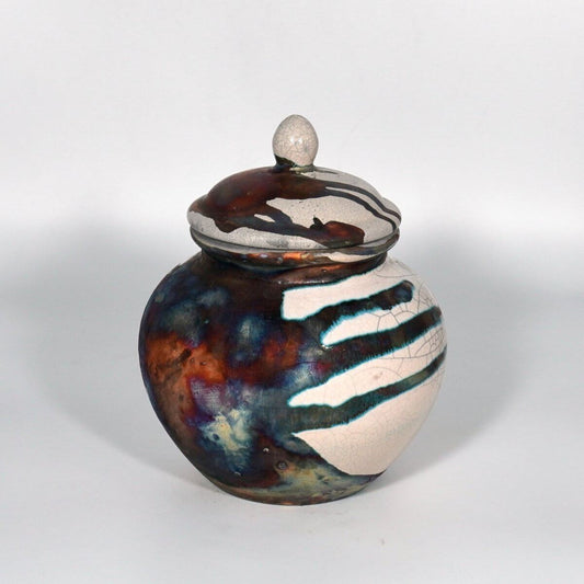 RAAQUU Tamashii Ceramic Half Copper Matte Pet Urn for Remains/Ashes S/N8000141 - Raku Pottery 85 cubic inches Unique Handmade Cremation Vessel Unique Handmade ceramic pottery raku vases, urns, and home decor, sculptures, wall decor, gifts by Adil Ghani