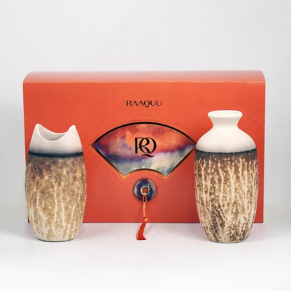 Raku Pottery 2 Vase Premium Gift Box - with handwritten custom note - handmade ceramic home decor mothers day gift - RAAQUU