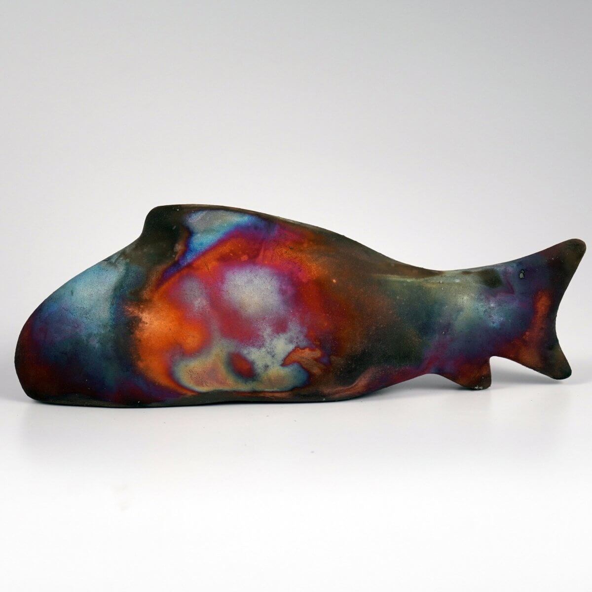 Sakana Raku Ceramic Fish Figurine Mini Sculpture Unique Handmade ceramic pottery raku vases, urns, and home decor, sculptures, wall decor, gifts by Adil Ghani