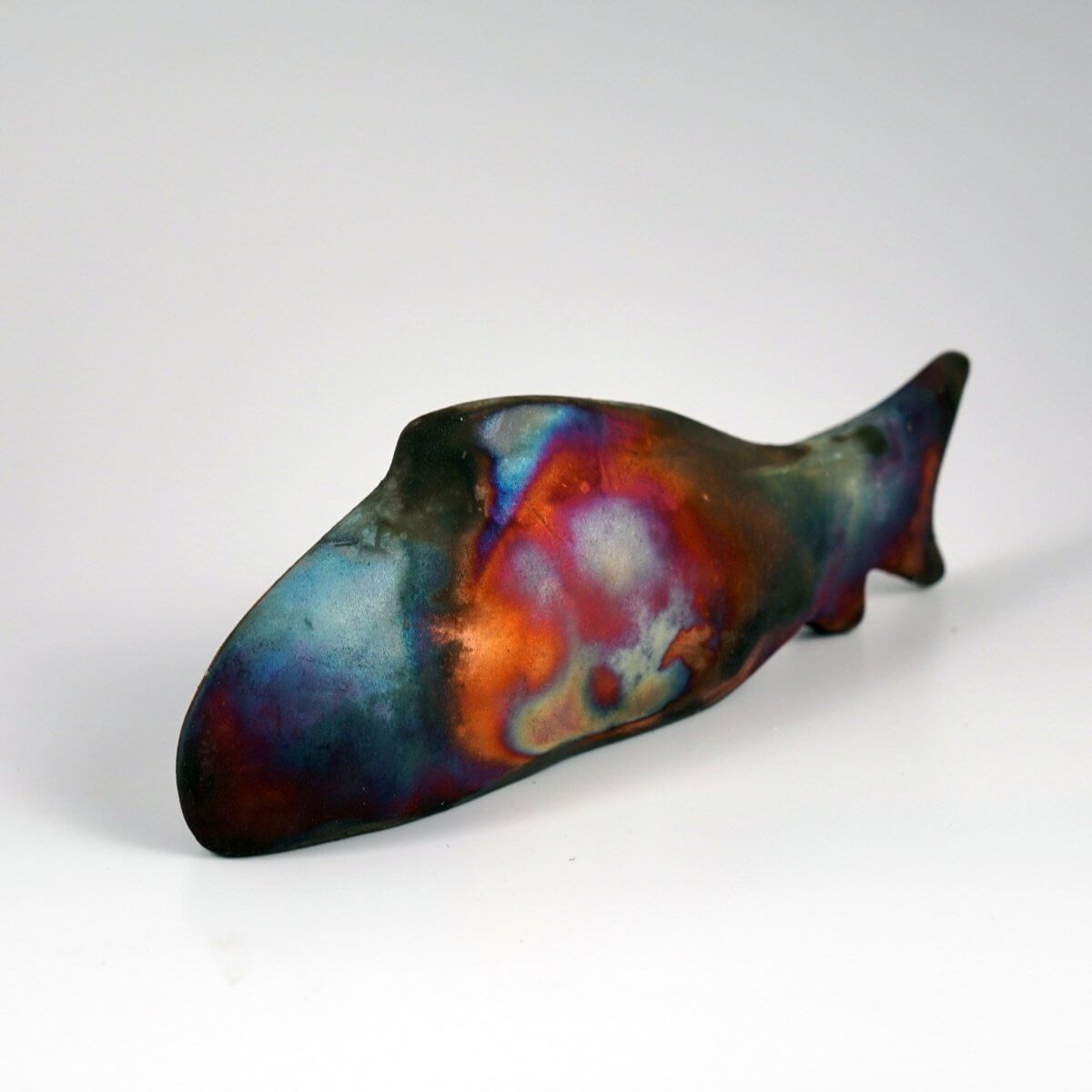 Sakana Raku Ceramic Fish Figurine Mini Sculpture Unique Handmade ceramic pottery raku vases, urns, and home decor, sculptures, wall decor, gifts by Adil Ghani