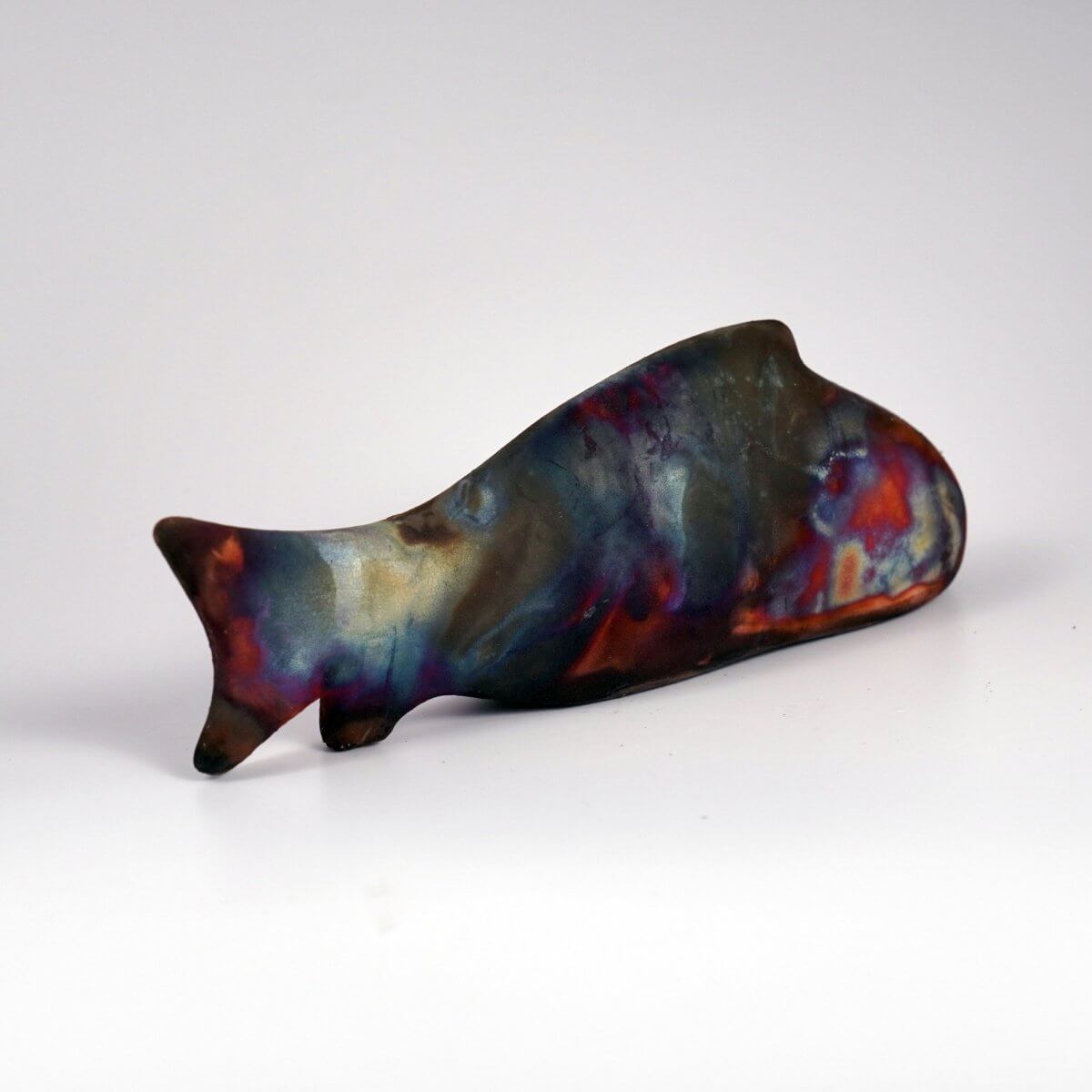 Sakana Raku Ceramic Fish Figurine Mini Sculpture Unique Handmade ceramic pottery raku vases, urns, and home decor, sculptures, wall decor, gifts by Adil Ghani