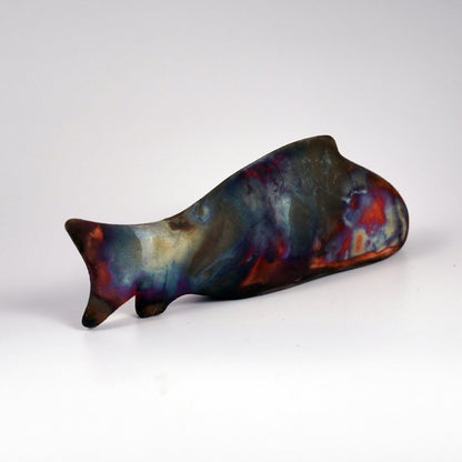 Sakana Raku Ceramic Fish Figurine Mini Sculpture Unique Handmade ceramic pottery raku vases, urns, and home decor, sculptures, wall decor, gifts by Adil Ghani