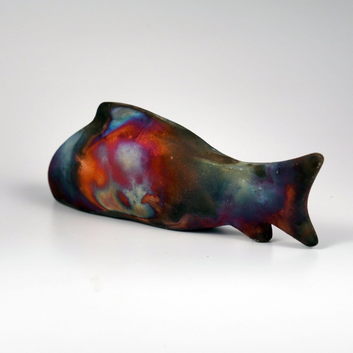 Sakana Raku Ceramic Fish Figurine Mini Sculpture Unique Handmade ceramic pottery raku vases, urns, and home decor, sculptures, wall decor, gifts by Adil Ghani