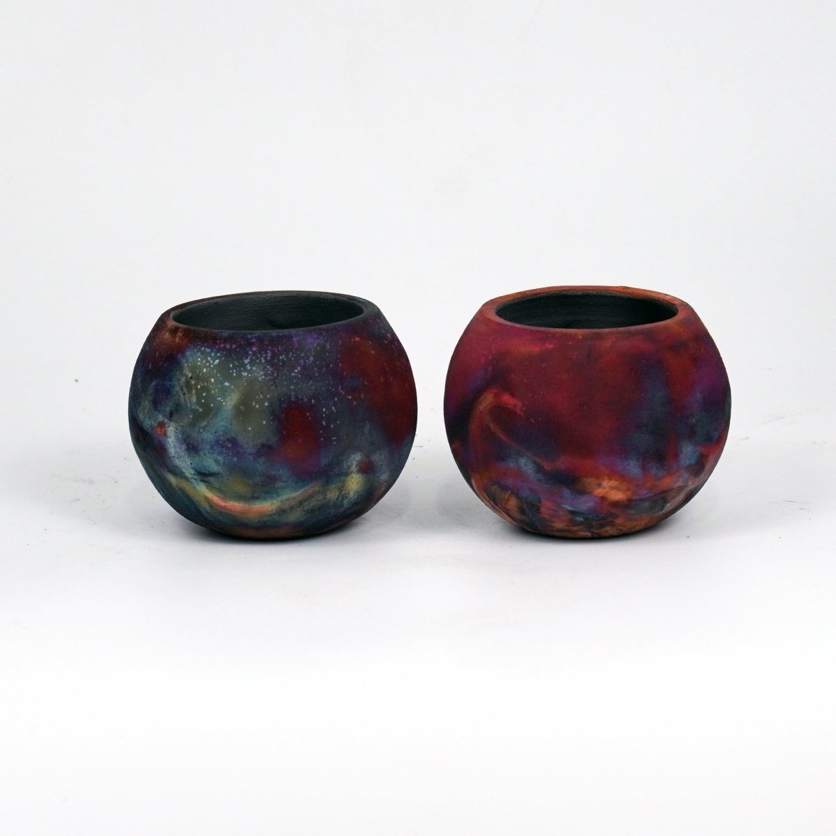 Tsuchi Ceramic Raku Pottery Planter Pot 10CM Wide Finish Set of 2 - RAAQUU