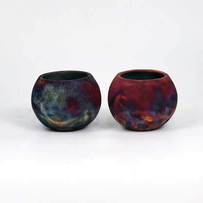 Tsuchi Ceramic Raku Pottery Planter Pot 10CM Wide Finish Set of 2 - RAAQUU
