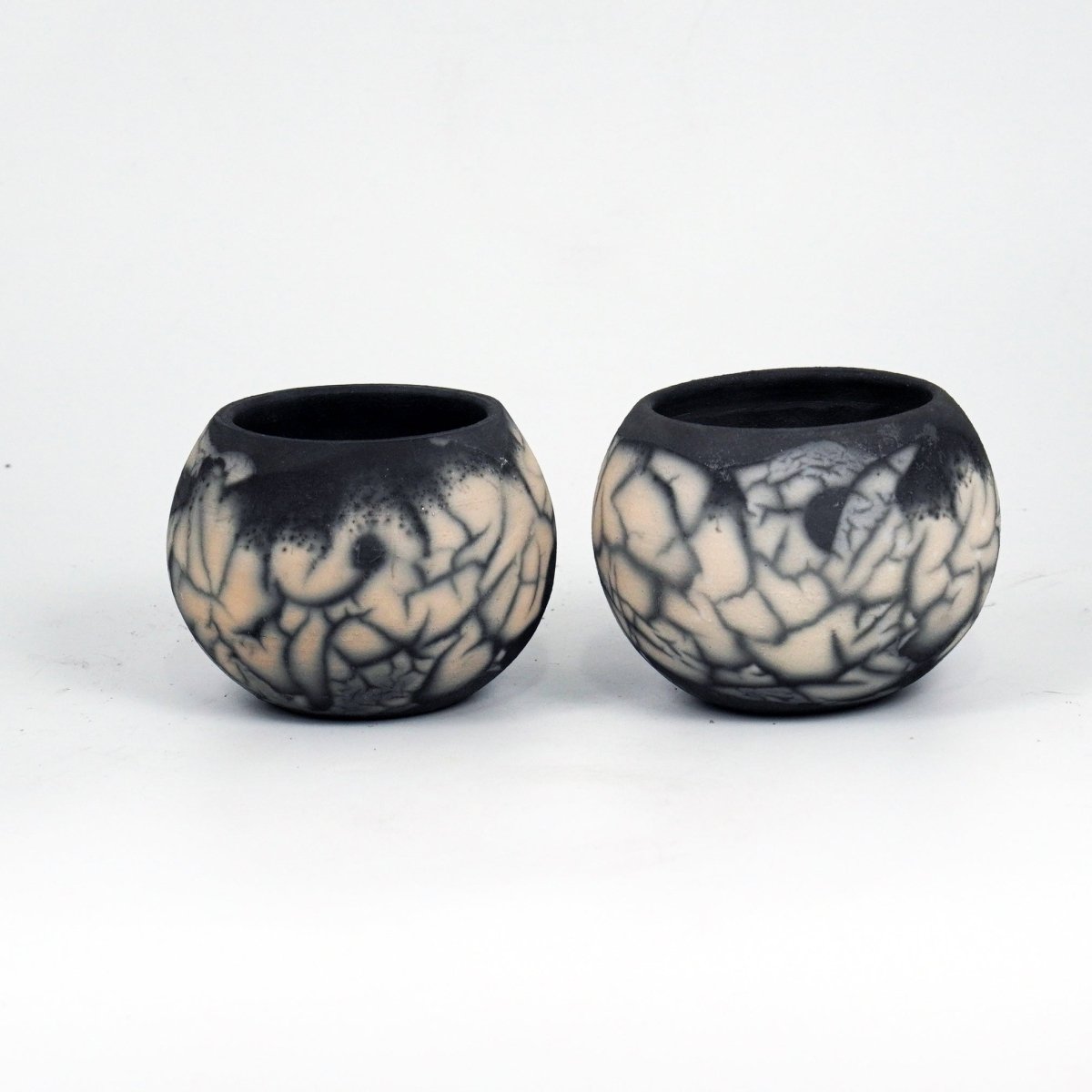 Tsuchi Ceramic Raku Pottery Planter Pot 10CM Wide Finish Set of 2 - RAAQUU