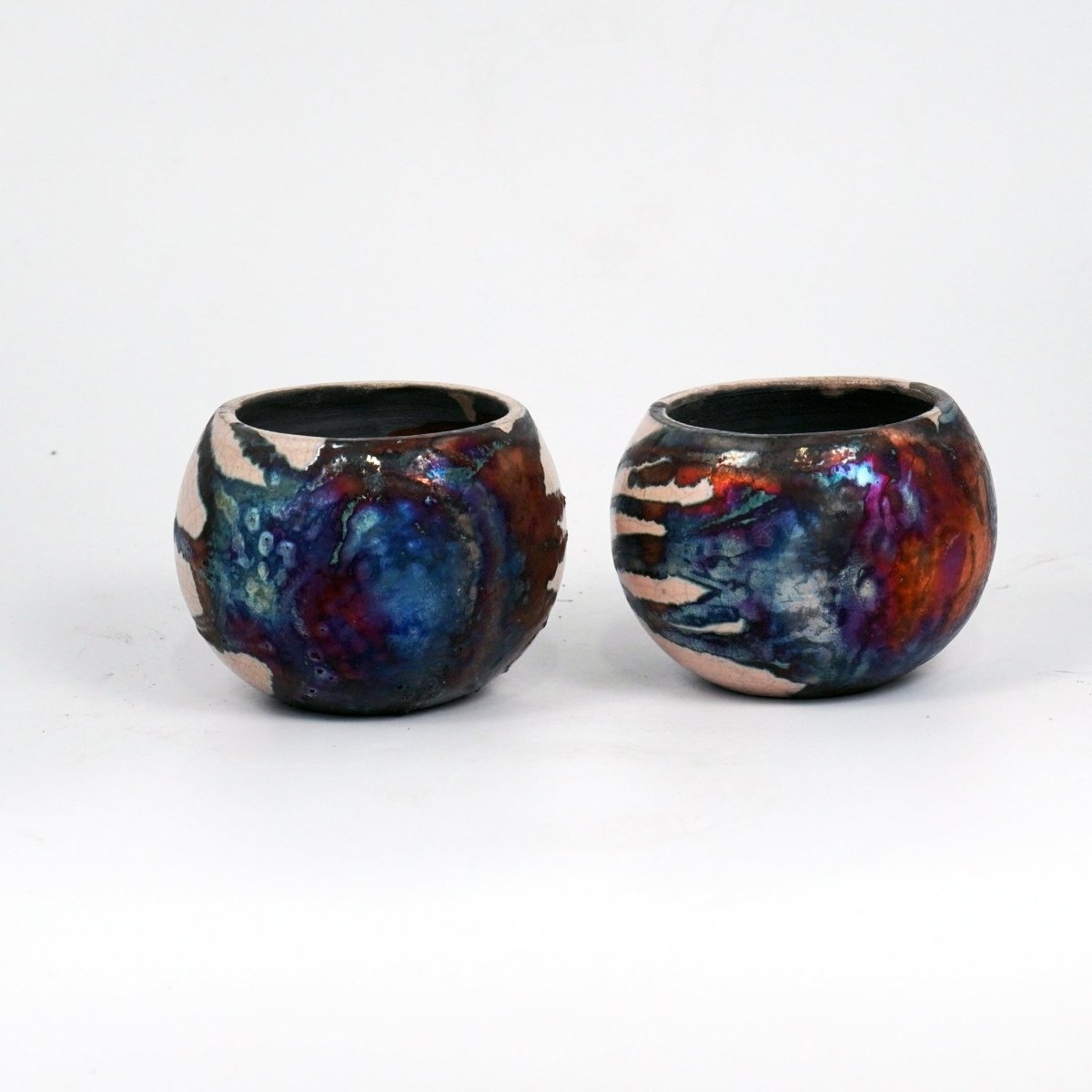 Tsuchi Ceramic Raku Pottery Planter Pot 10CM Wide Finish Set of 2 - RAAQUU