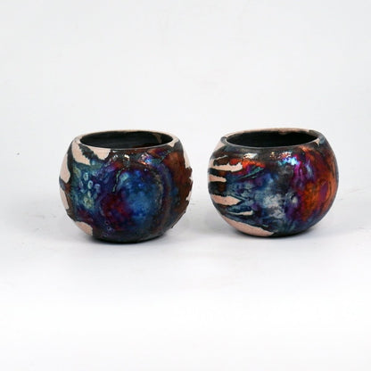 Tsuchi Ceramic Raku Pottery Planter Pot 10CM Wide Finish Set of 2 - RAAQUU