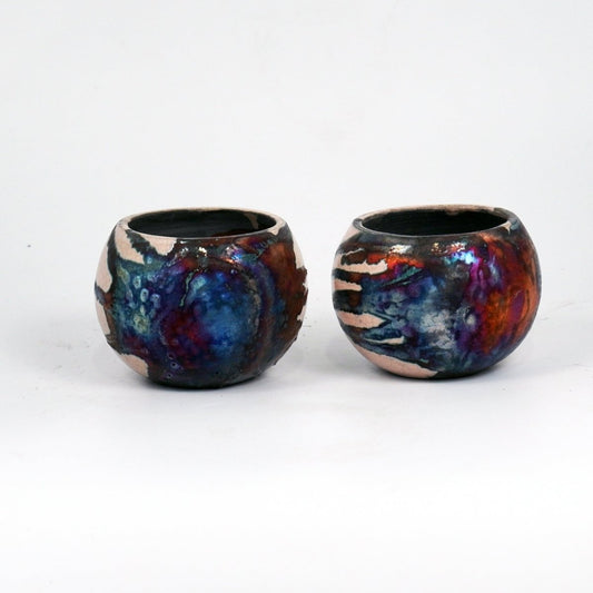 Tsuchi Ceramic Raku Pottery Planter Pot 10CM Wide Finish Set of 2 - RAAQUU