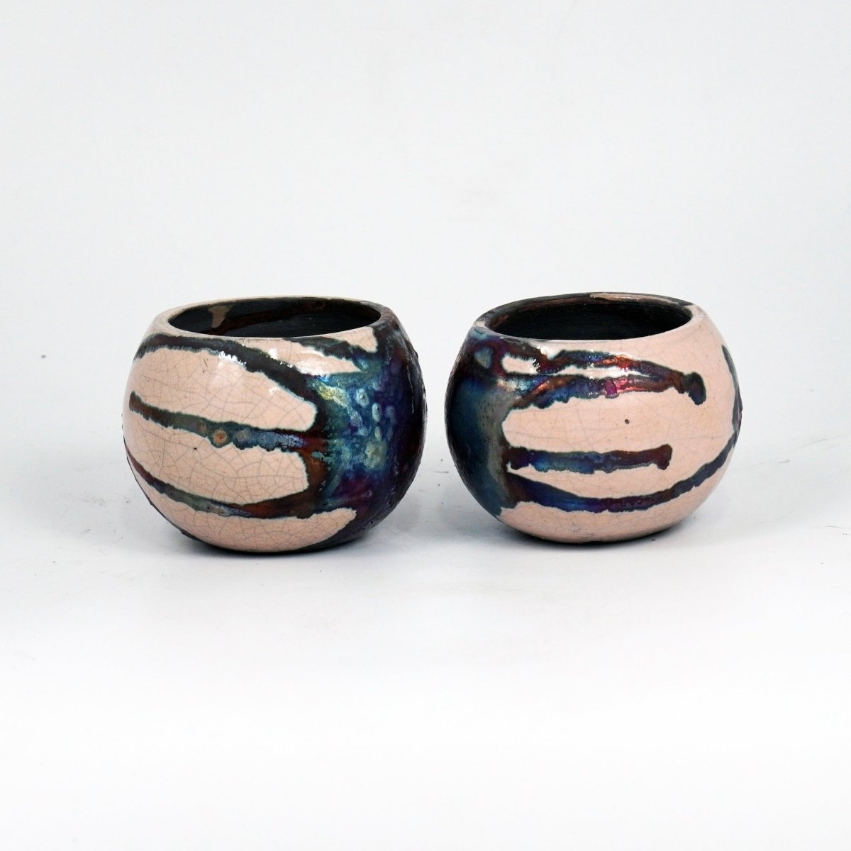 Tsuchi Ceramic Raku Pottery Planter Pot 10CM Wide Finish Set of 2 - RAAQUU